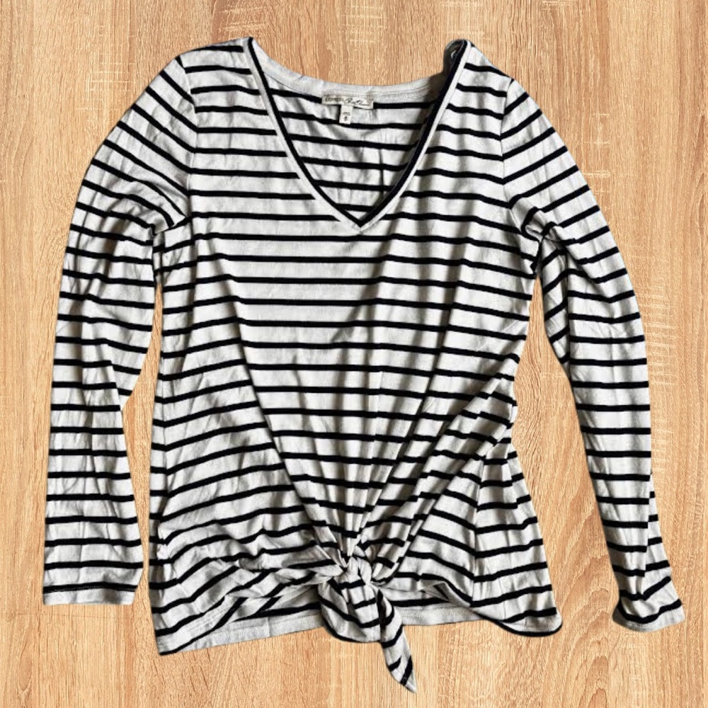 Striped Navy and White Women's Top with Knot Front